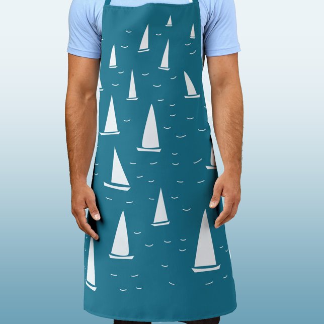 Delantal Nautical (Sailing boat nautical teal green apron)