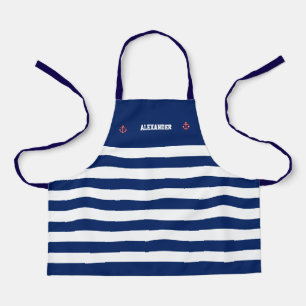 Delantal Nautical Anchor Marina Blue White Stripes Apr