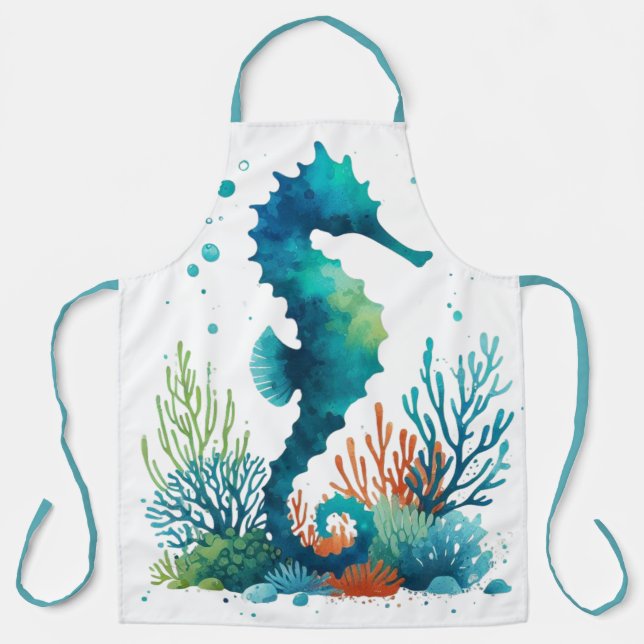Delantal nautical/beach/coastal seahorse art (Anverso)