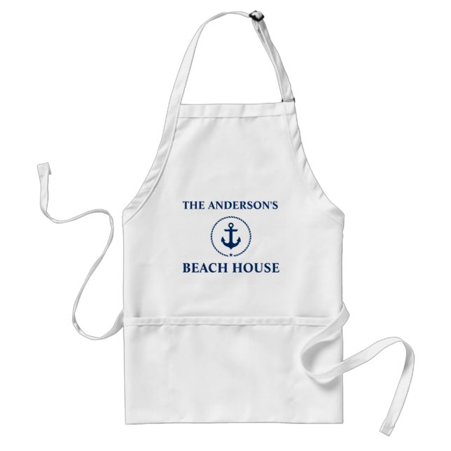 Delantal Nautical Beach House Family Name Blue Anchor (Frente)