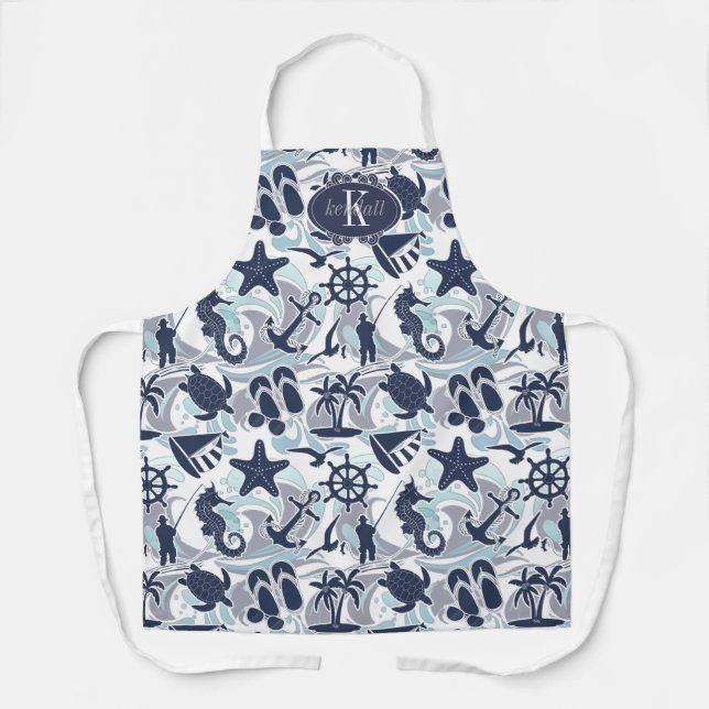 Delantal Nautical Beach Pattern Navy ID839 (Anverso)
