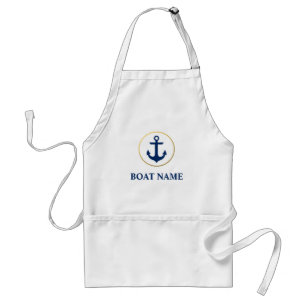 Delantal Nautical Bote Name Anchor Blue Gold
