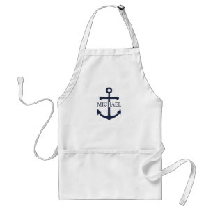 Delantal Nautical Navy Blue Anchor Nombre Personalizado