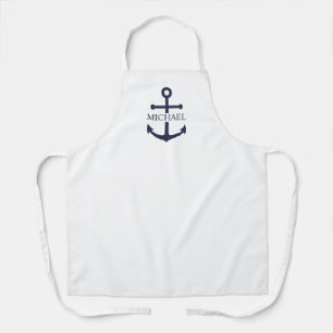 Delantal Nautical Navy Blue Anchor Nombre Personalizado