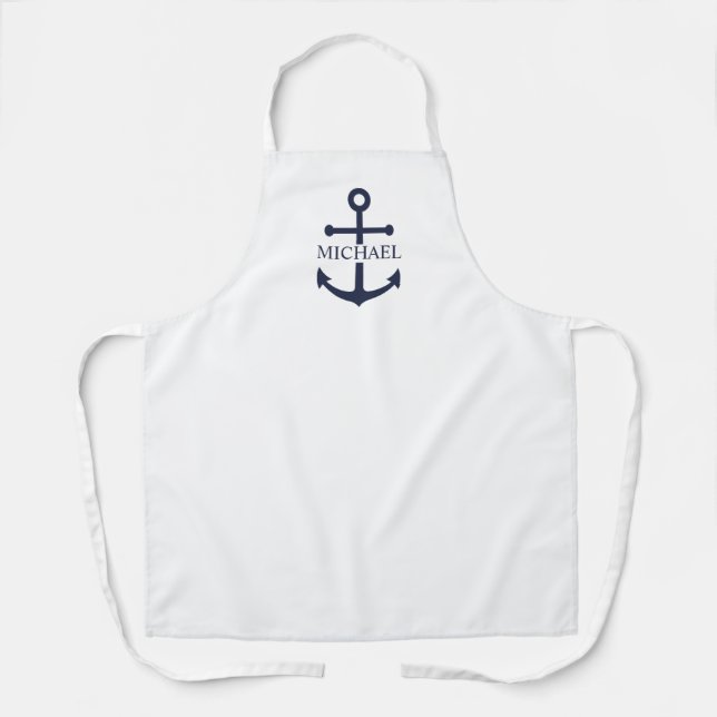 Delantal Nautical Navy Blue Anchor Nombre Personalizado (Anverso)