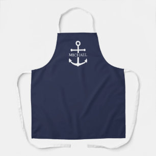 Delantal Nautical Navy Blue Anchor Nombre Personalizado