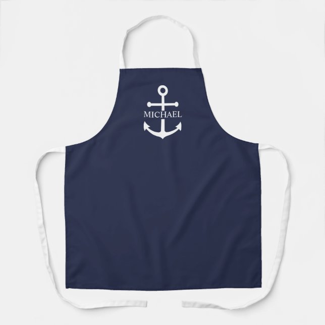 Delantal Nautical Navy Blue Anchor Nombre Personalizado (Anverso)
