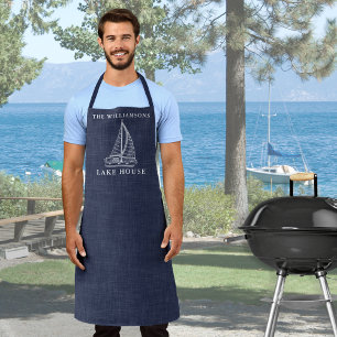 Delantal Nautical Navy Blue Family Name Lake House