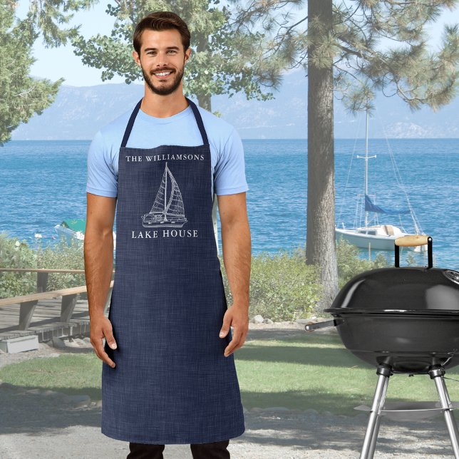 Delantal Nautical Navy Blue Family Name Lake House (Subido por el creador)