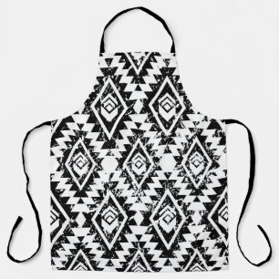 Delantal Navajo tribal: geométrico blanco negro.