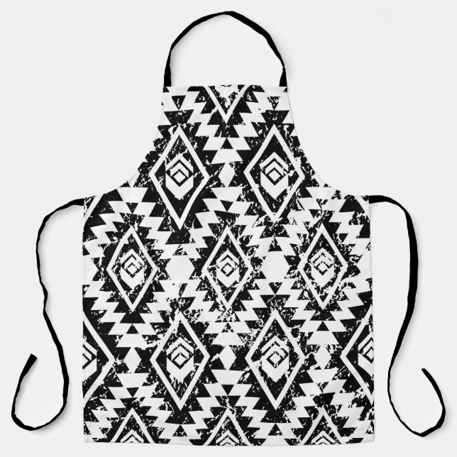 Delantal Navajo tribal: geométrico blanco negro. (Anverso)