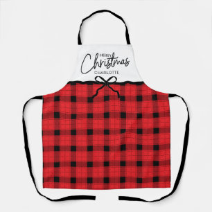 Delantal Navidad Alegre Cuadro Rojo Negro Personalizado