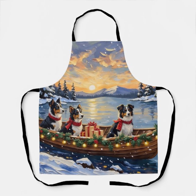 Delantal Navidad Border Collie Barco Fiesta (Anverso)