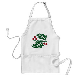 Delantal Navidad con Acebo Verde y Bayas Rojas