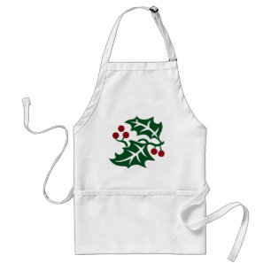Delantal Navidad con Acebo Verde y Bayas Rojas