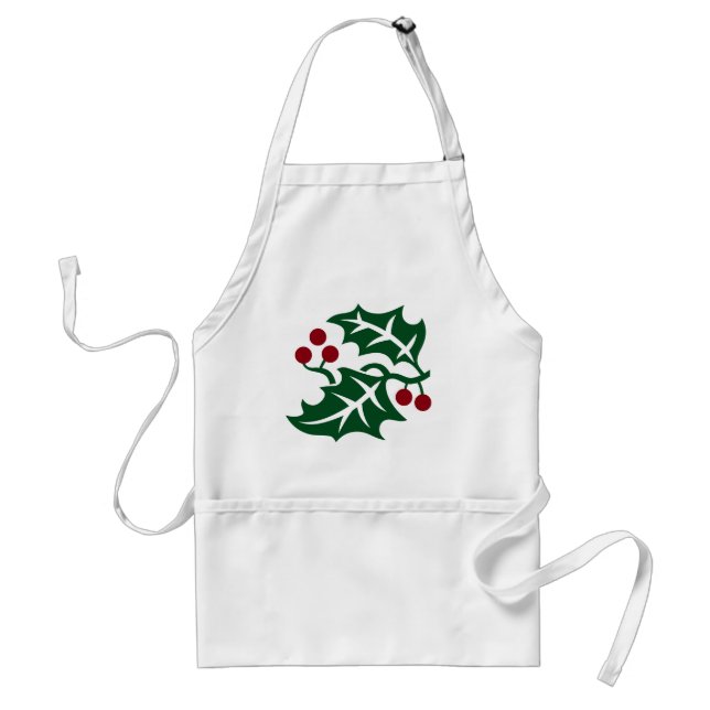 Delantal Navidad con Acebo Verde y Bayas Rojas (Frente)