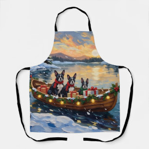 Delantal Navidad con barco de Boston Terrier
