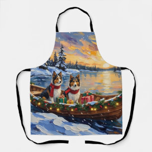 Delantal Navidad con barco de Shetland Sheepdog