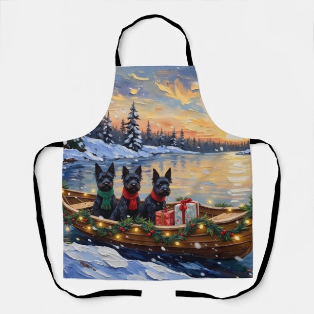 Delantal Navidad con Barco de Terrier Escocés (Anverso)