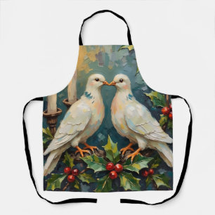 Delantal Navidad con Palomas Blancas Vintage y Guirnalda de