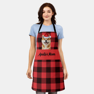 Delantal Navidad con Plaid Búfalo Rojo y Perro Akita Inu