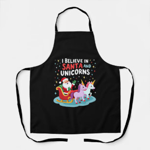 Delantal Navidad Creo En Santa Y Unicornios Divertido Xm