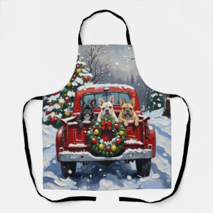 Delantal Navidad de Bulldog Francés Camioneta Roja Fiesta