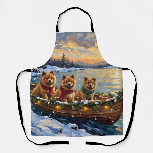 Delantal Navidad de Chow Chow en Barco Fiesta (Anverso)