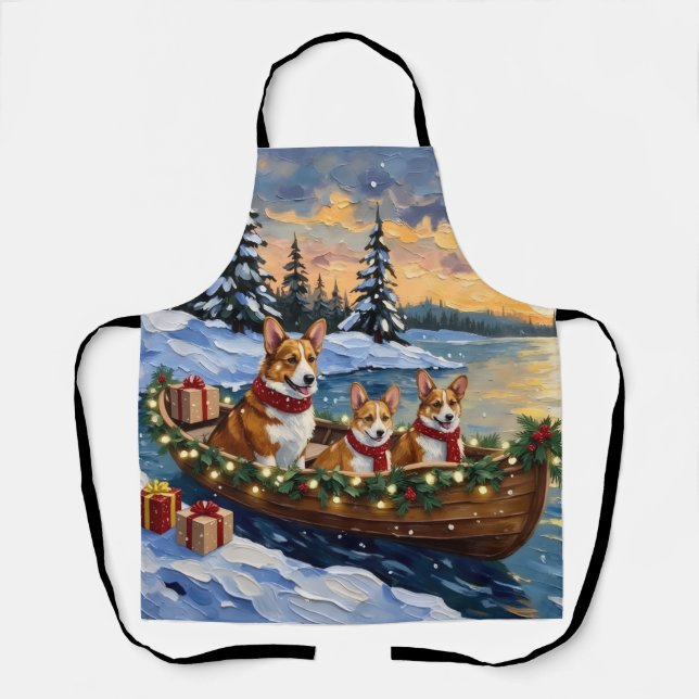 Delantal Navidad de Corgi en Barco Fiesta (Anverso)