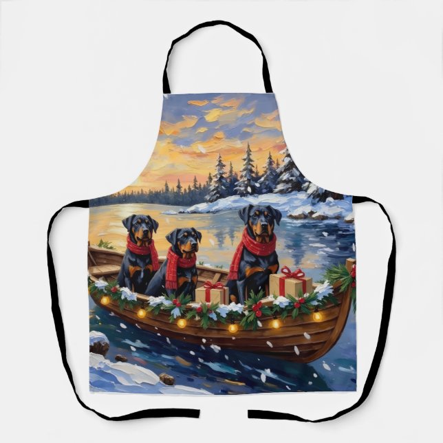 Delantal Navidad de Rottweiler en Barco (Anverso)