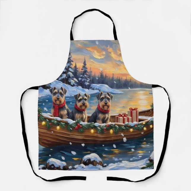 Delantal Navidad de Schnauzer en Barco Fiesta (Anverso)