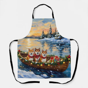 Delantal Navidad de Shiba Inu en Barco de Fiesta