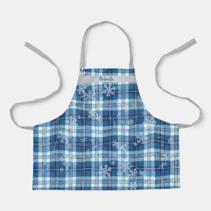Delantal Navidad Elegante Cuadriculado Azul