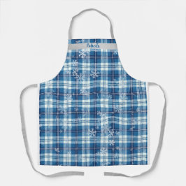 Delantal Navidad Elegante Cuadriculado Azul