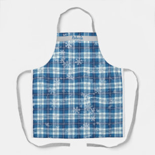 Delantal Navidad Elegante Cuadriculado Azul