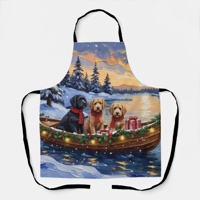Delantal Navidad en Barco con Bernedoodle (Anverso)