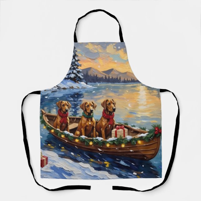 Delantal Navidad en Barco con Rhodesian Ridgeback (Anverso)