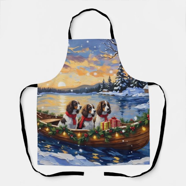Delantal Navidad en Barco con Springer Spaniel (Anverso)