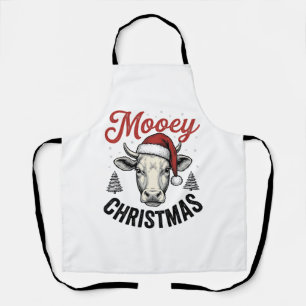 Delantal Navidad Mooey Vaca Sombrero de Santa Grabado Antig
