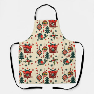 Delantal Navidad Nórdica Rojo y Crema