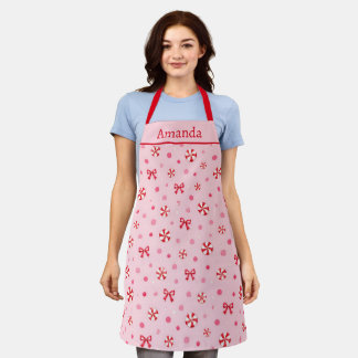 Delantal Navidad Personalizada de Menta Rosa y Lazos