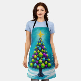 Delantal Navidad Pop Art con Verde Neón Azul Purpura