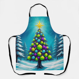 Delantal Navidad Pop Art con Verde Neón Azul Purpura