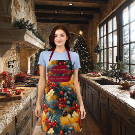 Delantal Navidad - Ramas de Pino, Bayas Rojas, Piñas