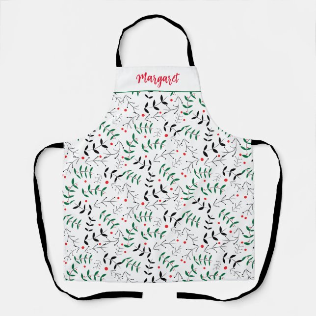 Delantal Navidad Retro Bayas del Bosque Personalizadas (Anverso)