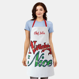 Delantal Navidad Retro, Niños Buenos o Malos Letras Rojas y