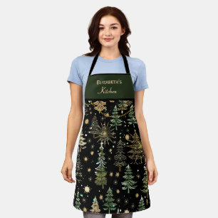 Delantal Navidad Rústica Árboles de hoja perenne Verde y Do