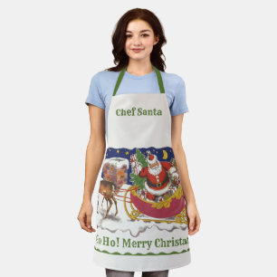 Delantal Navidad Vintage, alegre Santa Claus con trineo