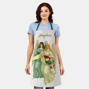 Delantal Navidad vintage, ángeles victorianos angélicos