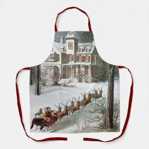 Delantal Navidad Vintage, San Nicolás con Reno